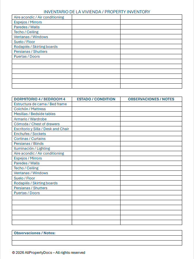 Property Inventory Template (Spain) (EN/ES)
